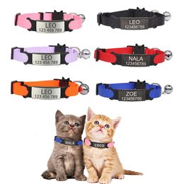 Etiqueta de identificación personalizada Collar Collar Bell Galardón de seguridad Pequeño perrito Nylon ajustable para collar de gatitos de cachorros 240429