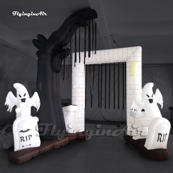 Arche fantôme gonflable personnalisée, décorations d'extérieur pour Halloween, éclairage de 3m/4m, porte d'entrée de tombe gonflable à Air pour événement