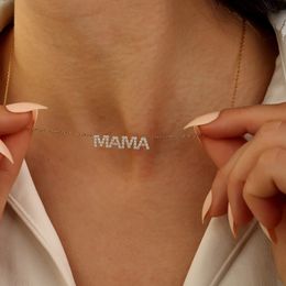 Joyería personalizada Pave Mama Collar de oro Diamond Mama Sollace Stones Collar Sterling Día de la Madre Regalos para mamá 240409