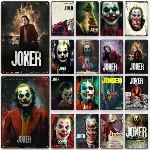 Affiche de film Joker personnalisée en étain, décor artistique de cinéma Vintage, plaque métallique de film de Clown, affiche de film rétro, décoration de maison de grotte d'homme, Plaque 20cm x 30cm W01