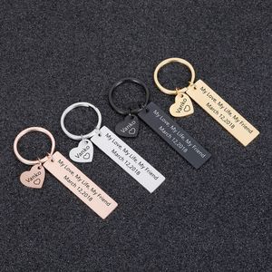 Porte-clés personnalisé cadeau graver nom et date mon amour ma vie mon ami pour couples hommes femmes mari porte-clés cadeau personnalisé