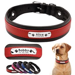 Gepersonaliseerde lederen halsband op maat gegraveerd huisdier grote hond Bulldog halsbanden gewatteerd voor middelgrote honden Perro Pitbull 220409237S