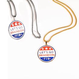 Collier pendentif personnalisé LET'S GO BRANDON Collier lettre ronde américaine Accessoires de mode pour hommes et femmes