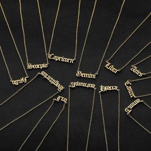 Gepersonaliseerde brief Zodiac ketting sterrenbeeld kettingen voor vrouwen aangepaste roestvrij staal oude Engelse ketting verjaardag juwelen geschenken