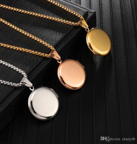 Collier pendentif médaillon personnalisé cercle en acier inoxydable en or argent hip hop charme à l'intérieur Po peut ouvrir Jewelry6342045
