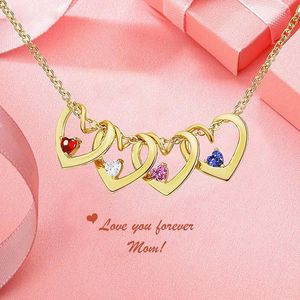 Collier personnalisé avec nom de pierre de naissance d'amour, bijoux avec nom personnalisé, pendentif en forme de cœur, fête des mères, cadeau pour maman 240329