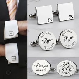 Gemelos personalizados para hombre, camisa de acero inoxidable, botón para puños, regalos de boda personalizados, gemelos para hombre 231229