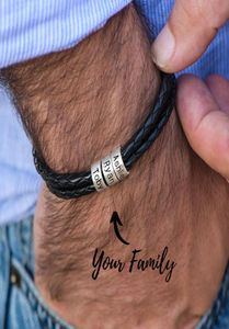 Gepersonaliseerde heren gevlochten lederen armband roestvrij staal aangepaste kralen naam bedelarmband voor mannen met familienamen1503298