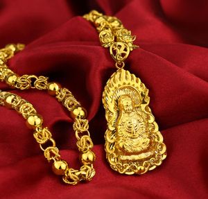 Gepersonaliseerde heren Goudachtige kettingzoon Copperplated Gold Guanyin Boeddha Pendant Simulatie Gouden Bloemlijn Dragon Head Neckl6114513