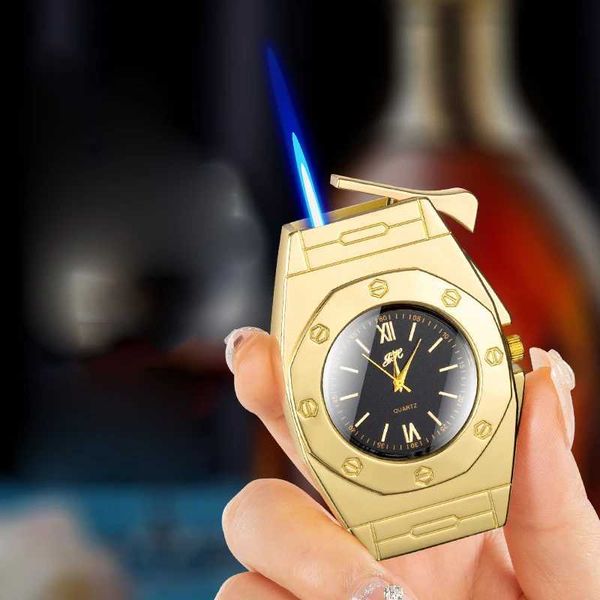 Briquet de montre en métal personnalisé, outil d'allumage, cadeau coupe-vent, Turbo Cigarette Butane, sans gaz, accessoires pour fumer