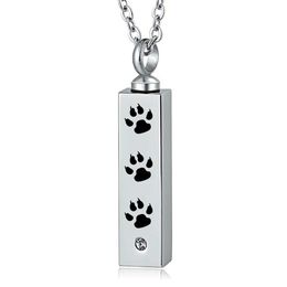 Gepersonaliseerde Minimalistische Bar Rechthoek Hond Ketting Cat Paw Print Pendant Memorial voor Ashes Keepsake Birthstone Cremation Sieraden