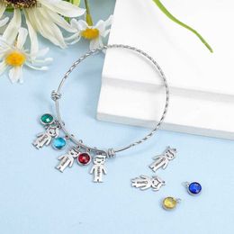 Gepersonaliseerde Moederdag Gepersonaliseerde Kid Charms Familienaam Armband Roestvrij Staal Met Geboortestenen Ontwerp Cadeau Voor Vrouwen L230620