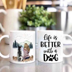 Gepersonaliseerde mok meisje en hond koffie mokken beker huisdier geschenk DIY Custom Made Life is beter met honden 11/15 oz R2043 210409