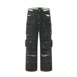 Jean de Style vêtements de travail multi-poches personnalisé pour hommes, pantalon ample à taille réglable, jambes droites et larges