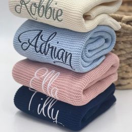 Couverture tricotée en coton avec nom personnalisé pour bébé, 100x80cm, enveloppes chaudes et respectueuses de la peau, pour l'hiver, 240229
