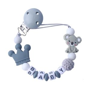 Nom personnalisé Baby Pacificier Clips Koala Chain Solder pour dentition Soother Chew Toy Dummy 240418