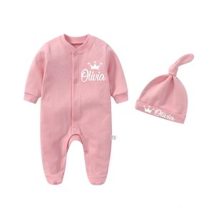 Gepersonaliseerde naam Geboren outfit met hoedkleding Set Custom Baby One Piece Bodysuit Baby Shower Coming Home Long Sleeve Outfit 240418