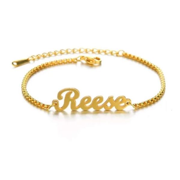 Nom personnalisé Bracelet 18k Gold plaqué chaîne en acier inoxydable Brangle Men de bijoux fait à la main pour femmes Baby Gift 240417