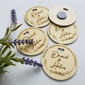 Gepersonaliseerde naam cirkel Save The Date Wedding Favor Magnet Custom Rustiek Hout Snijden Label Tag Party Gegraveerde Uitnodigingen Cadeau 240323