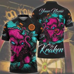 Gepersonaliseerde naam Dart Horror Skull 3d All Over gedrukte heren Polo Shirt Summer Unisex Casual Shirt cadeau voor Dart Lover Pol89
