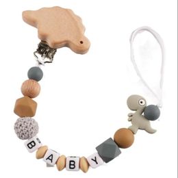 Nom personnalisé fait à la main en silicone bébé hêtre mannequin clip dinosaure de dentition sûre de dentition des chaînes de support cadeau 240418