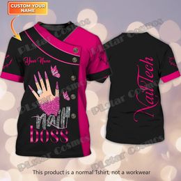 Nombre personalizado Artista Pink Pink 3D en todas las camisetas impresas para hombres Summer Unisex Casual T Shirt Regalo para Manicurist DW259