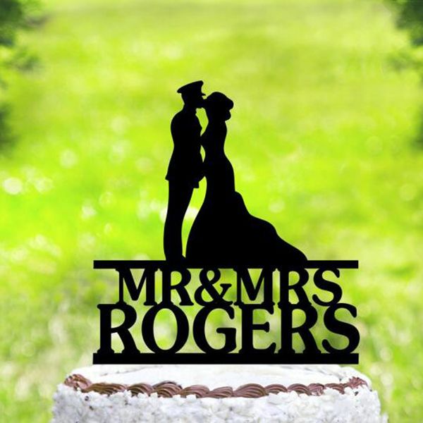 Nom personnalisé Officier de mariage / gâteau uniforme Topper, mariée Silhouette Military Cake Topper, Welcome Home Soldier Topper