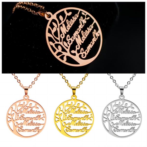 Collar Personalizado Con Apellidos Diseño Árbol De La Vida Acero Inoxidable Chapado En Oro Regalos De Cumpleaños