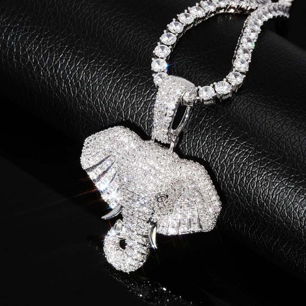 Nouvelle mode personnalisée Real 18k Gold Bling Diamond Diamond Elephant Head Hip Hop Pendant Collier Cumbic Zirconia Jewelry pour hommes pour hommes