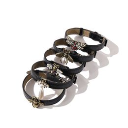 Bracelet en cuir Pu Pearl Pu personnalisé Bracelet Punk Hip Hop Bracelets Designer Bijoux M0103