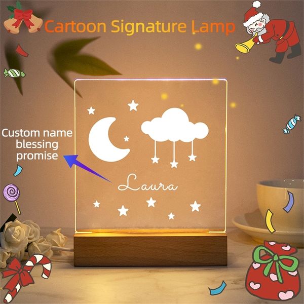 Veilleuse personnalisée USB nom personnalisé lampe 3D décoration de noël chambre jouets pour enfants cadeau 220623
