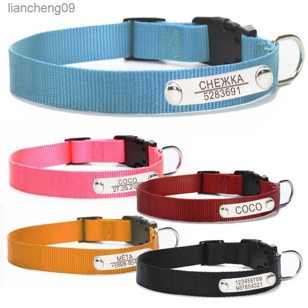 Étiquette d'identification de collier de chien en nylon personnalisé Gravure de chat de compagnie personnalisée Accessoires en acier inoxydable personnalisés Anti-perdu Grand chien L230620