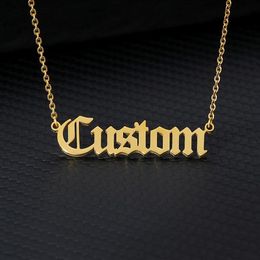 Collares con nombre personalizados en inglés antiguo personalizado para mujeres y hombres, collar con colgante de cadena de acero inoxidable de Color dorado y plateado, joyería 241L