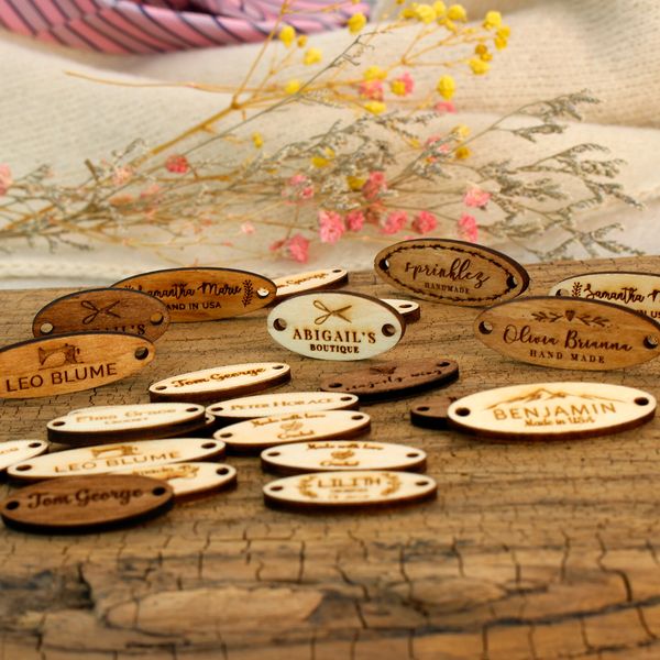 Etiquetas de madera ovaladas personalizadas, botones de madera, etiqueta de nombre de madera personalizada, etiquetas de regalo, grabado con láser, artesanía de madera de bricolaje, etiqueta de etiqueta