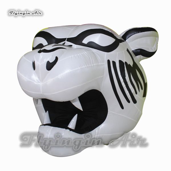 Cabeza de tigre inflable Animal de dibujos animados Mascota Modelo 2.5 m / 5 m Aire blanco Globo de tigre con colmillos para la decoración de la pared del club y la fiesta