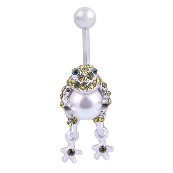 Perlas personalizadas Rana Toad Piercings Plata Barbell Rhinestone Ombligo Ombligo Anillos Sexy Acero quirúrgico Piercing para el cuerpo Joyería