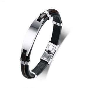 Gepersonaliseerde ID-tag lederen armband gegraveerde aangepaste tekst aangepaste mannen Braslet voor mannelijke brackelts armband sieraden