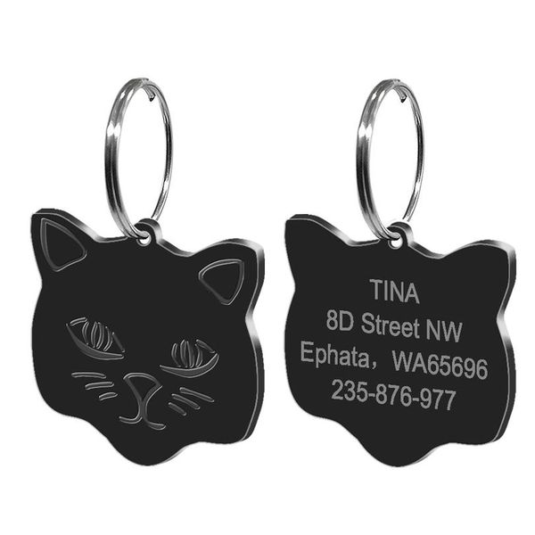 Étiquette d'identification personnalisée pour chat de compagnie Petits chats Étiquettes à graver personnalisées Nom de l'animal de compagnie Numéro de téléphone Plaque signalétique Cadeau gratuit Cloche Mignon Kitt bbyrGn