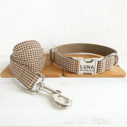 Collar de mascotas personalizado etiqueta de identificación de placa de identificación personalizada Traje ajustable Fibra de café Brown Gat Dog Collars Leash 240524