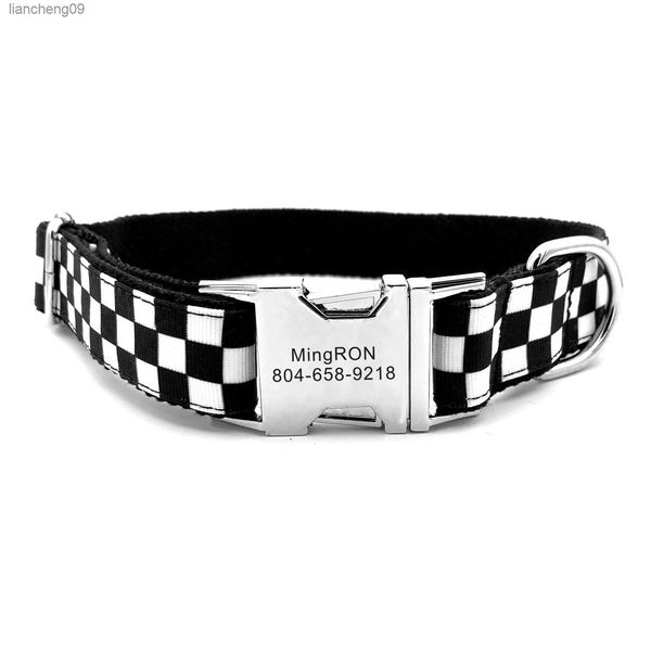 Collar personalizado para mascotas, Cubo blanco y negro, fresco, duradero, personalizado, nombre de cachorro, etiqueta de identificación, collares básicos ajustables para perros, correa L230620