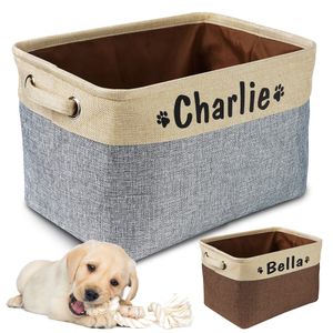 Personalized Pet Dog Toy Storage Basket Canvas Bag Foldable Toys Linen Box Bins Accessories Supplies