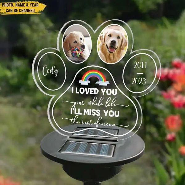 Personnalisé Pet Memorial Solar Light Custom Dog Po Grave Décorations Pet Loss Gift Cemetery Memorial Gifts Garden Decor 240325