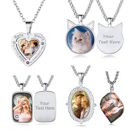 Colliers personnalisés avec Photo en forme de cœur/ovale/rond, avec image + chaîne réglable, pendentif, bijoux commémoratifs pour femmes et filles