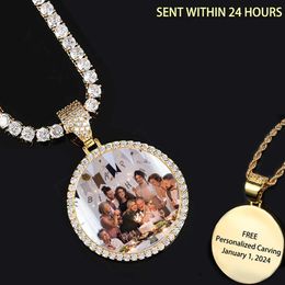 Gepersonaliseerde Po Medallion Bling Stone ketting hanger aangepaste geheugenfoto 35 mm cirkel hiphop sieraden hanger 240508