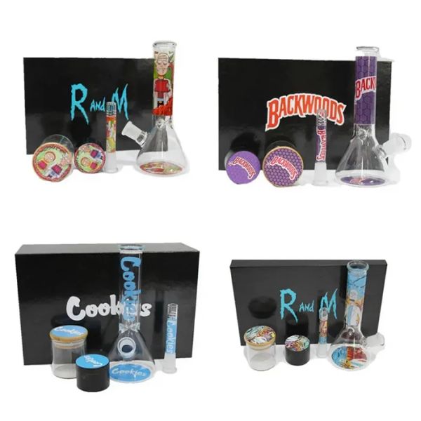 Kit de narguilage en verre de conception brut personnalisé Pipe d'eau épaisse avec des herbes de rangement de broyeur de tabac