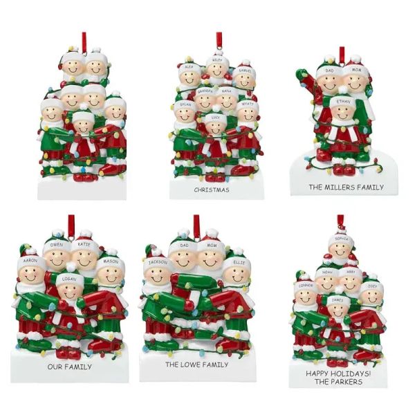 Adornos navideños de resina personalizados Nuevo colgante de Navidad Bendición del nombre de la familia Adornos para árboles de Navidad Decoraciones para habitaciones 1028