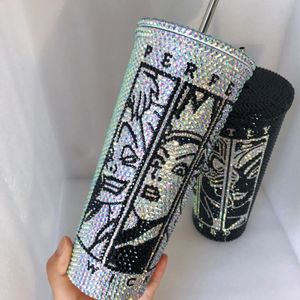 Gobine à strass personnalisé avec paille parfaitement méchante Bling Thermos Nom personnalisé Cadeaux de bouteille d'eau en acier inoxydable pour son 240507