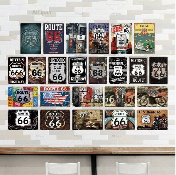 Personnalisé Route 66 Tin Signs Dad's Garage Metal Tin Sign My Tool Metal Painting My Rules Shabby Chic Wall Bar Home Art Motor Decor Home Garage Wall Decor Taille 30X20 w01