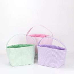 Panier rayé en Seersucker personnalisé, sac cadeau de bonbons de Pâques festif, seau d'œufs de Pâques, sac fourre-tout extérieur, décoration de maison de Festival, vente en gros JJ 10.10