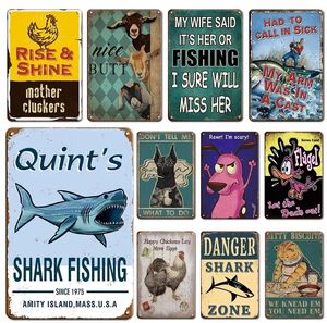 Personnalisé Shark Zone Pêche Affiche Métal Plaque Tin Sign Vintage Ferme Décor Plaque Accessoires Rétro Cuisine Décor À La Maison 30X20cm W03